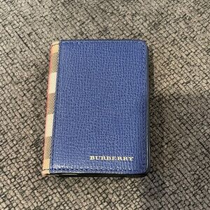 Burberry Blue and Beige Checkered Card Holder